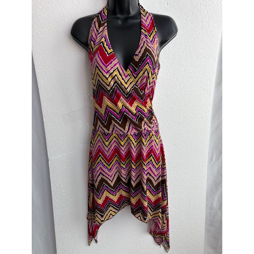Blue S Chevron Multicolor Mini Halter Dress Size M Girly Retro 70s Groovy Cute
